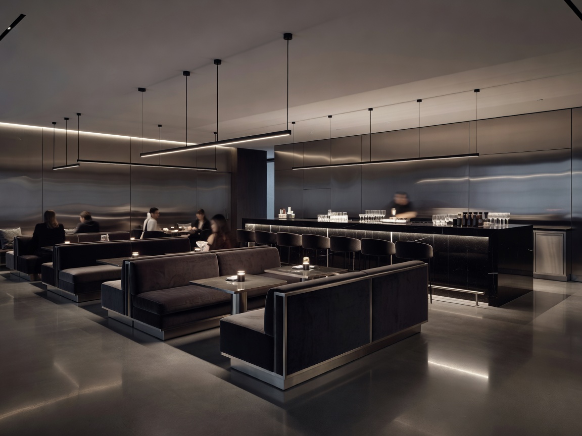 A sleek, modern cocktail lounge at Parq Vancouver with metallic accents