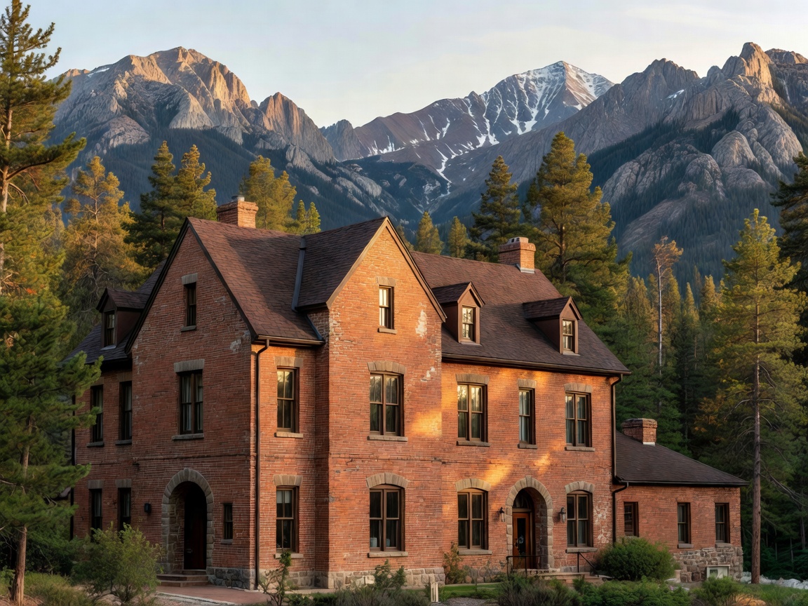 Historic brick facade of St. Eugene Golf Resort nestled in the Rocky Mountains